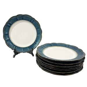 American Atelier Camilla Blue Scalloped Stoneware Dinner Plates 11” Set Of 4